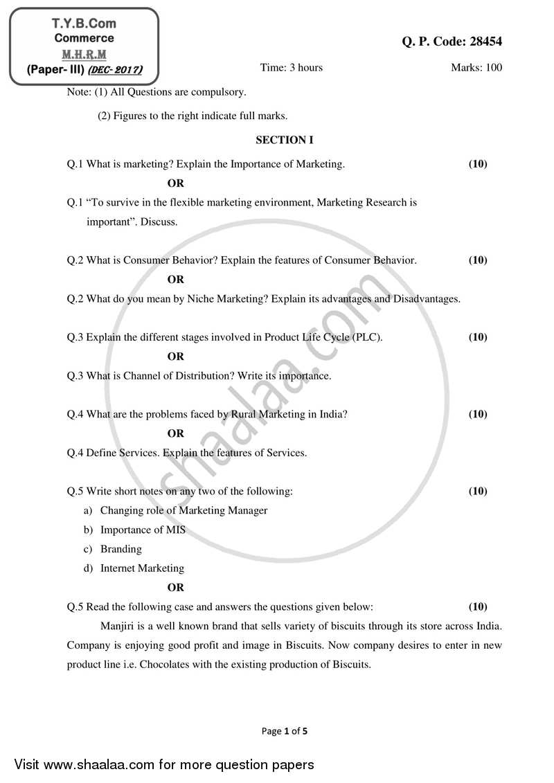 Commerce 3 - Marketing and Human Resource Management 2017-2018 - B.Com. - 3rd Year (TYBcom) - University of Mumbai question paper with PDF download
