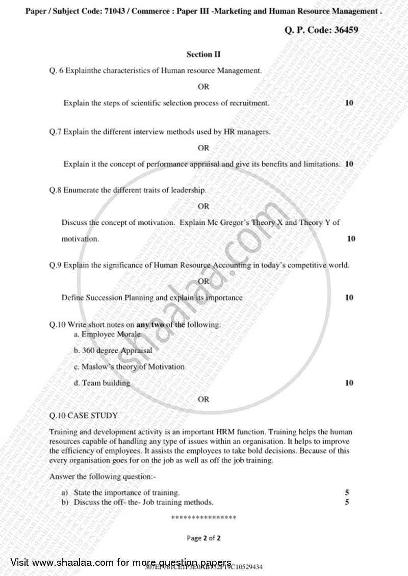 Commerce 3 - Marketing and Human Resource Management 2018-2019 - B.Com. - 3rd Year (TYBcom) - University of Mumbai question paper with PDF download