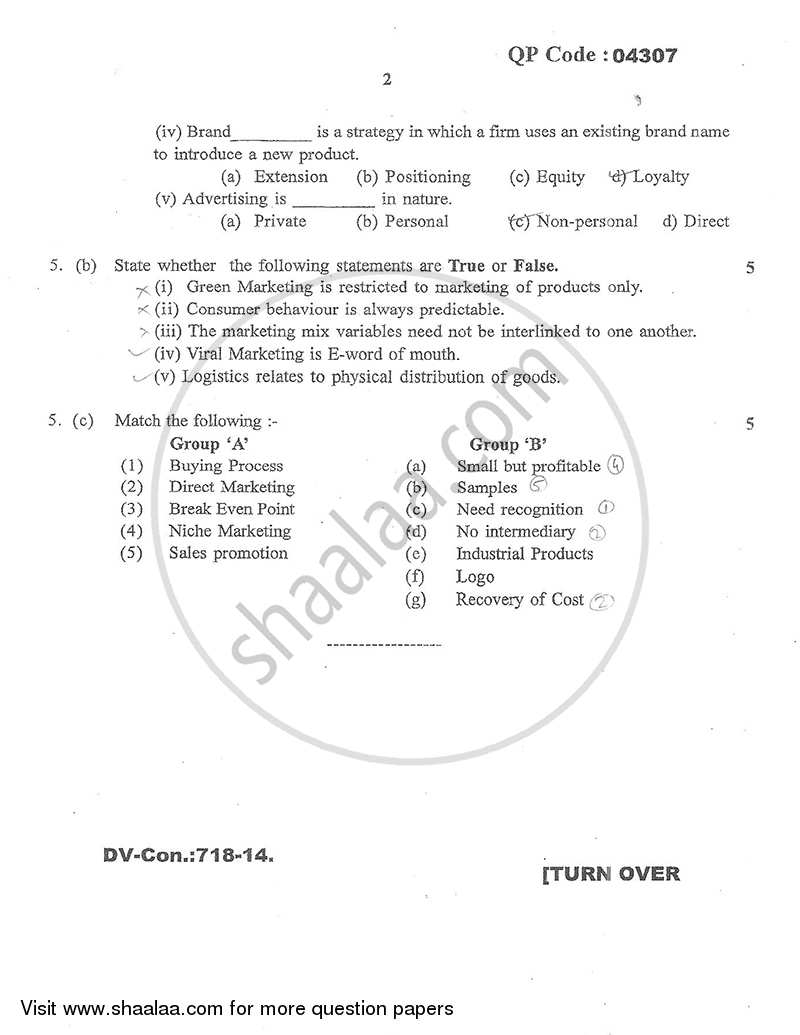 Commerce 5 (Marketing and Human Resource Management) 2014-2015 - B.Com. - Semester 5 (TYBcom) - University of Mumbai question paper with PDF download