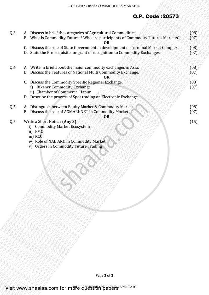 Commodities Markets 2017-2018 - B.Com. - Semester 4 (SYBFM) - University of Mumbai question paper with PDF download