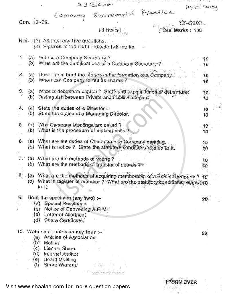 Company Secretarial Practice 2008-2009 - B.Com. - 2nd Year (SYBcom) - University of Mumbai question paper with PDF download