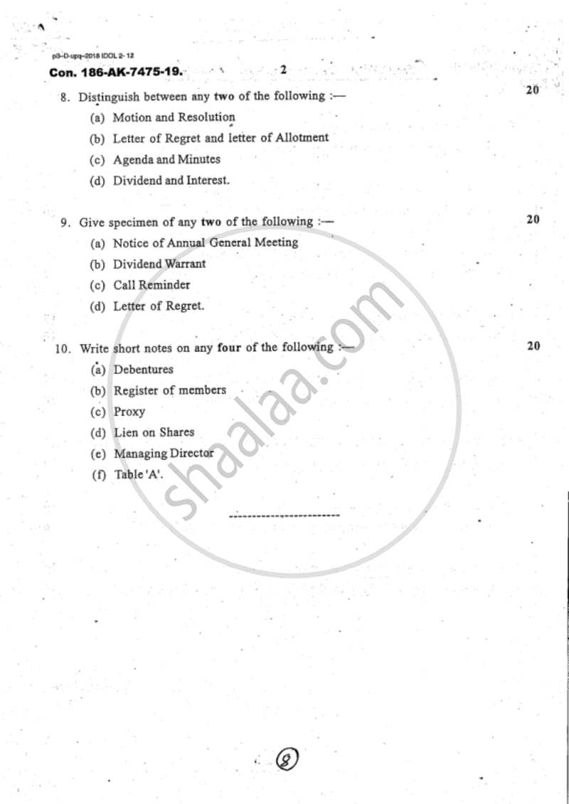 Company Secretarial Practice 2018-2019 - B.Com. - 2nd Year (SYBcom) - University of Mumbai question paper with PDF download