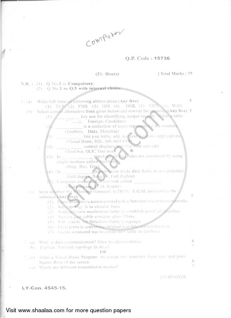 Computer Applications in Financial Services 2014-2015 - B.Com. - Semester 6 (TYBFM) - University of Mumbai question paper with PDF download