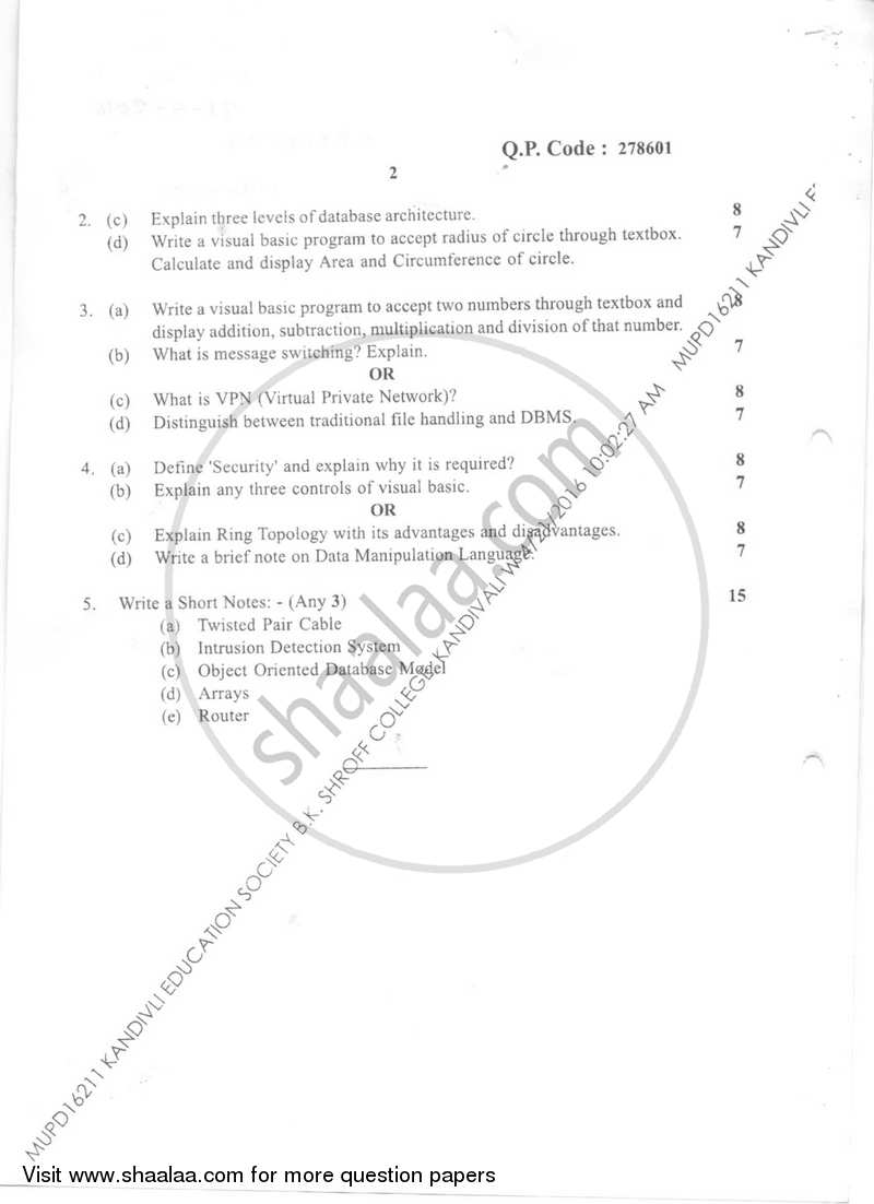 Computer Applications in Financial Services 2015-2016 - B.Com. - Semester 6 (TYBFM) - University of Mumbai question paper with PDF download