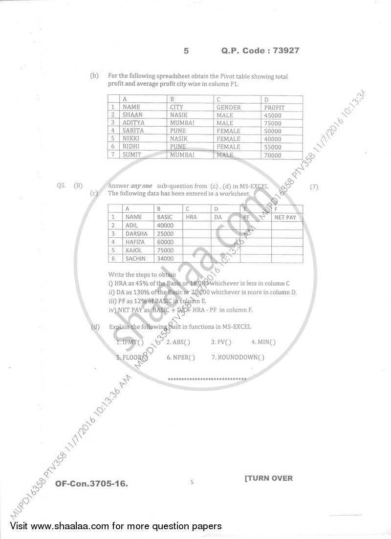 Computer Systems and Applications 2016-2017 - B.Com. - Semester 5 (TYBcom) - University of Mumbai question paper with PDF download
