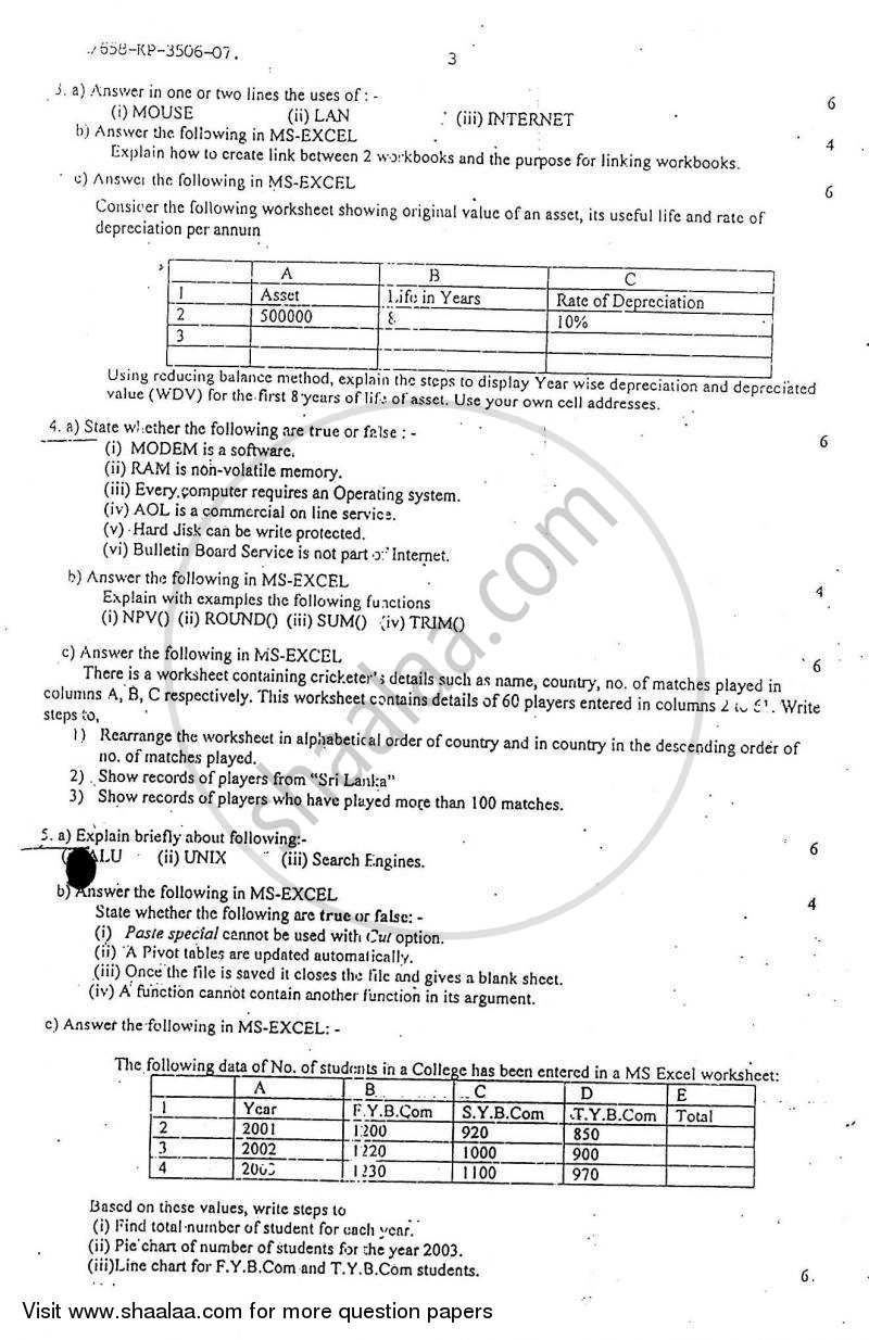 Computer Systems and Applications 2006-2007 - B.Com. - Semester 6 (TYBcom) - University of Mumbai question paper with PDF download