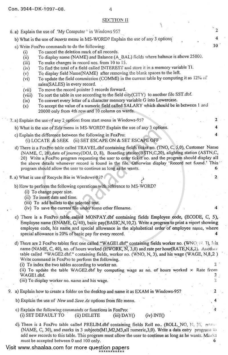 Computer Systems and Applications 2008-2009 - B.Com. - Semester 6 (TYBcom) - University of Mumbai question paper with PDF download