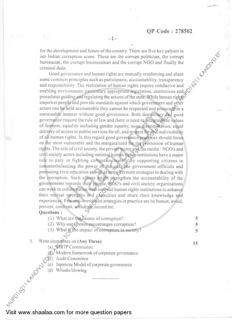 Corporate Governance 2015-2016 - B.Com. - Semester 6 (TYBFM) - University of Mumbai question paper with PDF download