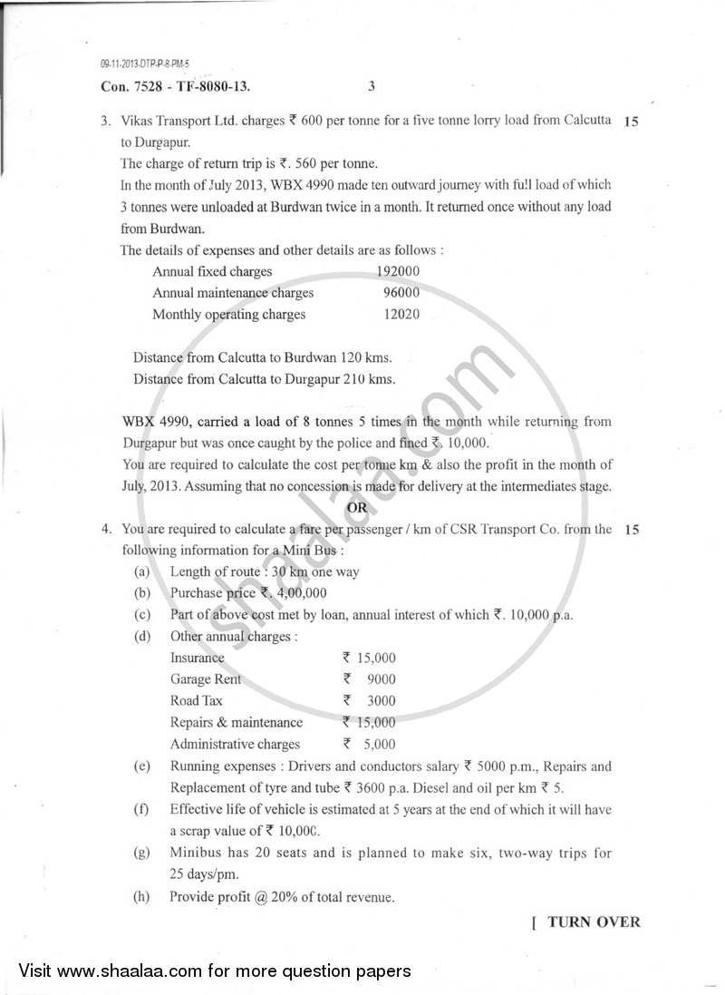 Cost Accounting 3 2013-2014 - B.Com. - Semester 5 (TYBAF) - University of Mumbai question paper with PDF download