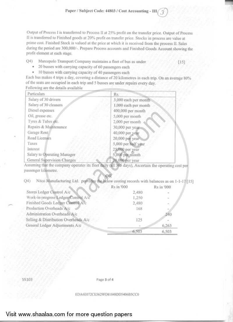 Cost Accounting 3 2018-2019 - B.Com. - Semester 5 (TYBAF) - University of Mumbai question paper with PDF download