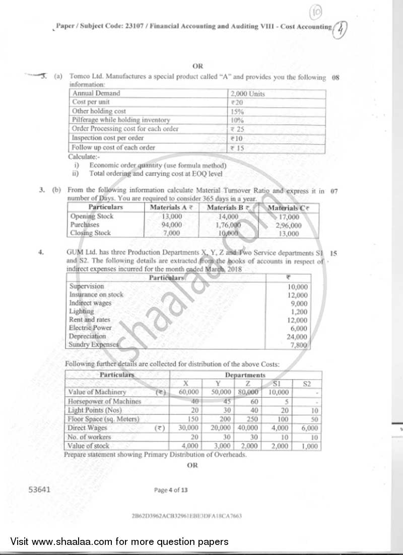 Cost Accounting(Financial Accounting and Auditing 8) 2018-2019 - B.Com. - Semester 5 (TYBcom) - University of Mumbai question paper with PDF download