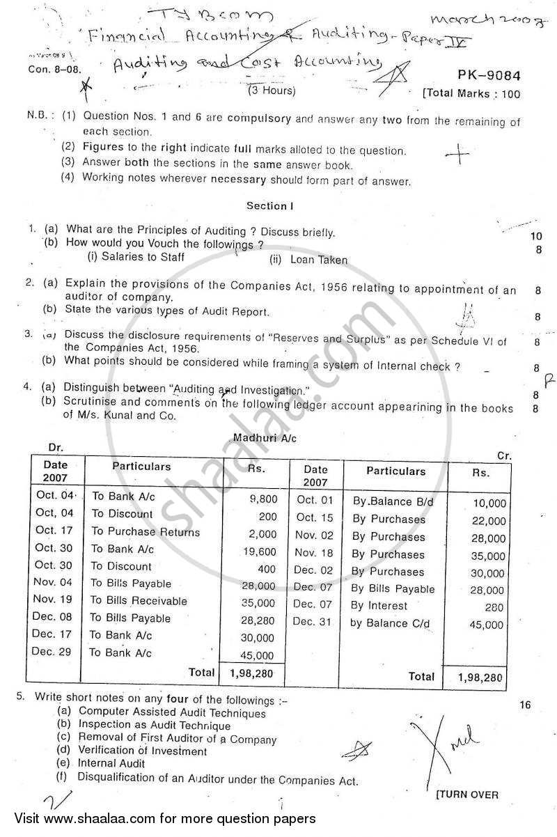 Cost Accounting Introduction and Basic Concepts (Financial Accounting and Auditing 4) 2007-2008 - B.Com. - 3rd Year (TYBcom) - University of Mumbai question paper with PDF download