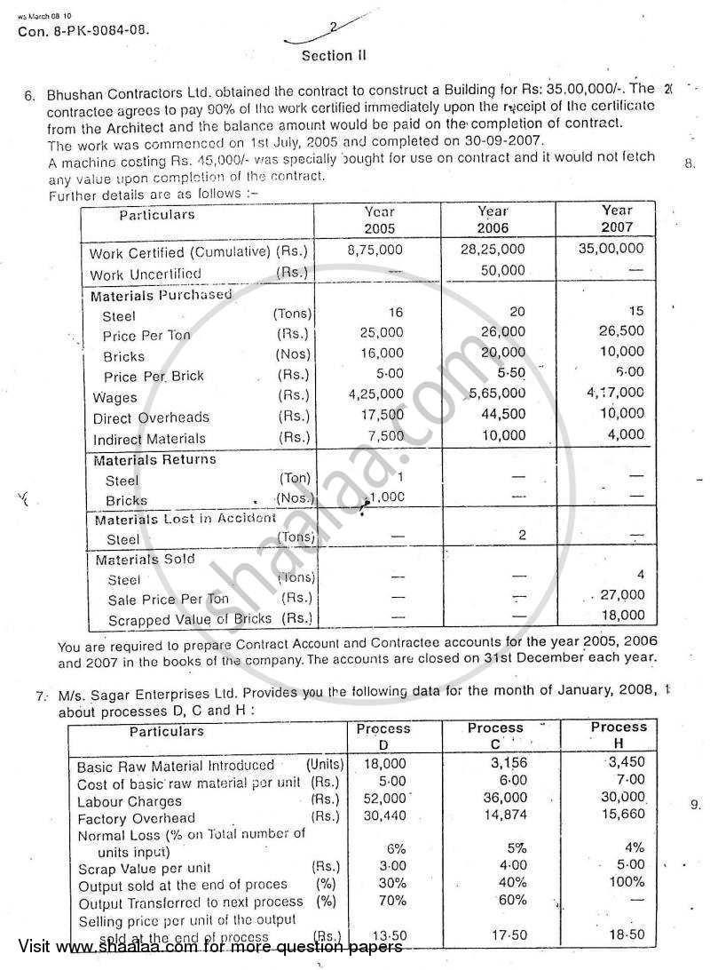 Cost Accounting Introduction and Basic Concepts (Financial Accounting and Auditing 4) 2007-2008 - B.Com. - 3rd Year (TYBcom) - University of Mumbai question paper with PDF download
