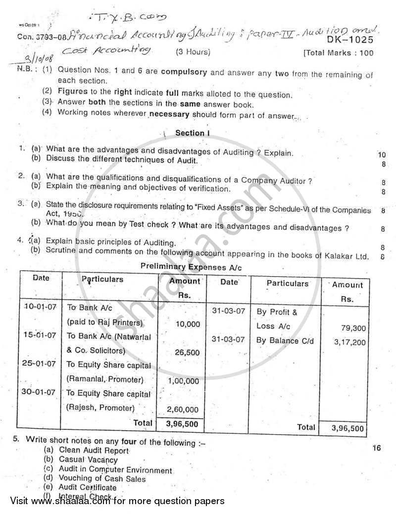 Cost Accounting Introduction and Basic Concepts (Financial Accounting and Auditing 4) 2008-2009 - B.Com. - 3rd Year (TYBcom) - University of Mumbai question paper with PDF download