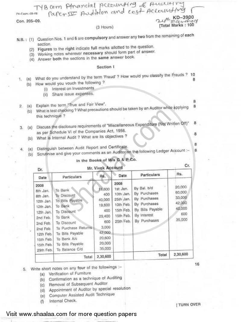 Cost Accounting Introduction and Basic Concepts (Financial Accounting and Auditing 4) 2008-2009 - B.Com. - 3rd Year (TYBcom) - University of Mumbai question paper with PDF download