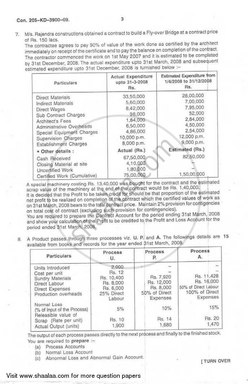 Cost Accounting Introduction and Basic Concepts (Financial Accounting and Auditing 4) 2008-2009 - B.Com. - 3rd Year (TYBcom) - University of Mumbai question paper with PDF download