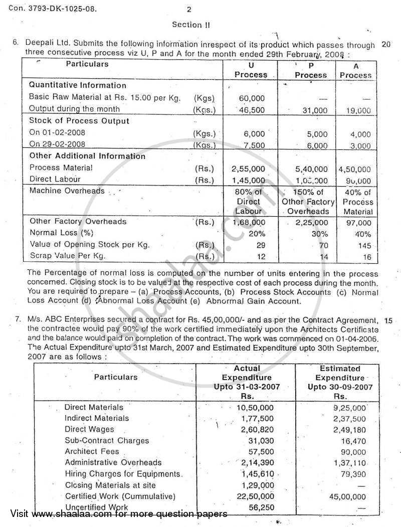 Cost Accounting Introduction and Basic Concepts (Financial Accounting and Auditing 4) 2008-2009 - B.Com. - 3rd Year (TYBcom) - University of Mumbai question paper with PDF download