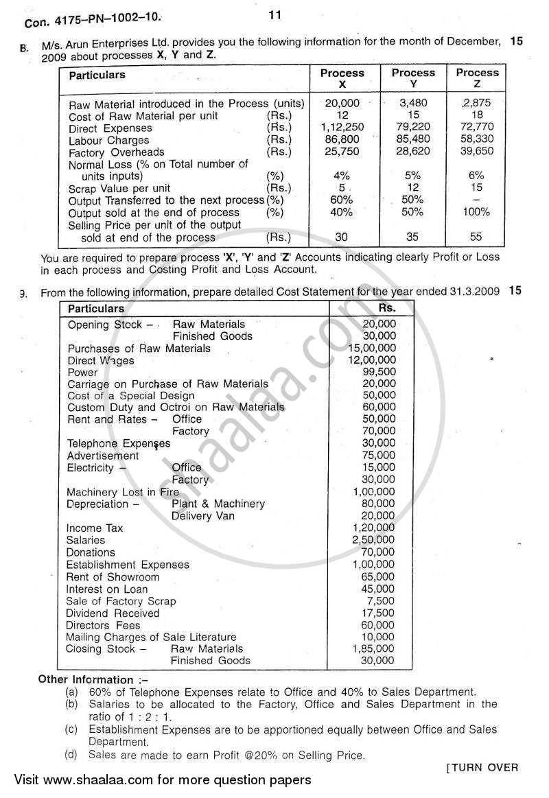 Cost Accounting Introduction and Basic Concepts (Financial Accounting and Auditing 4) 2010-2011 - B.Com. - 3rd Year (TYBcom) - University of Mumbai question paper with PDF download