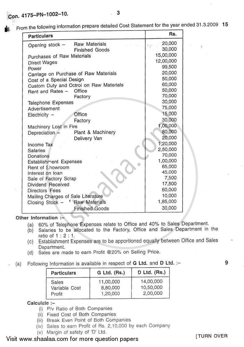 Cost Accounting Introduction and Basic Concepts (Financial Accounting and Auditing 4) 2010-2011 - B.Com. - 3rd Year (TYBcom) - University of Mumbai question paper with PDF download