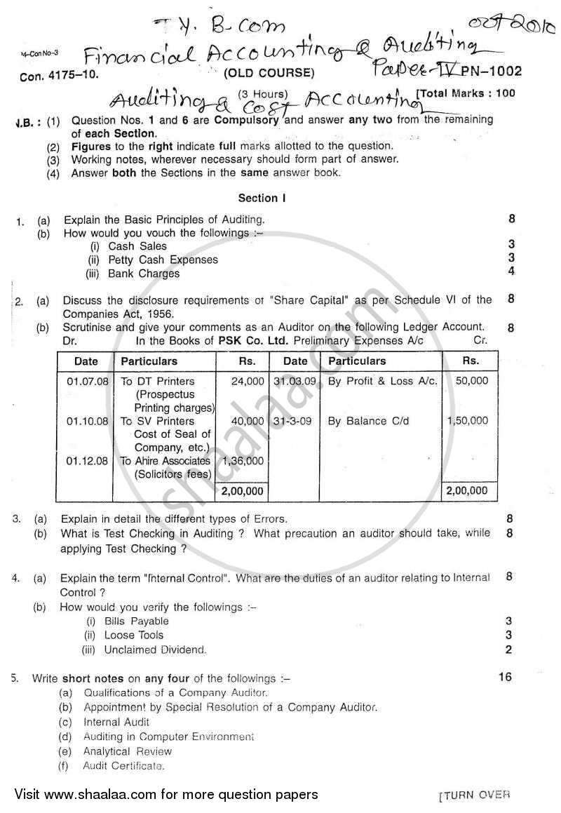 Cost Accounting Introduction and Basic Concepts (Financial Accounting and Auditing 4) 2010-2011 - B.Com. - 3rd Year (TYBcom) - University of Mumbai question paper with PDF download