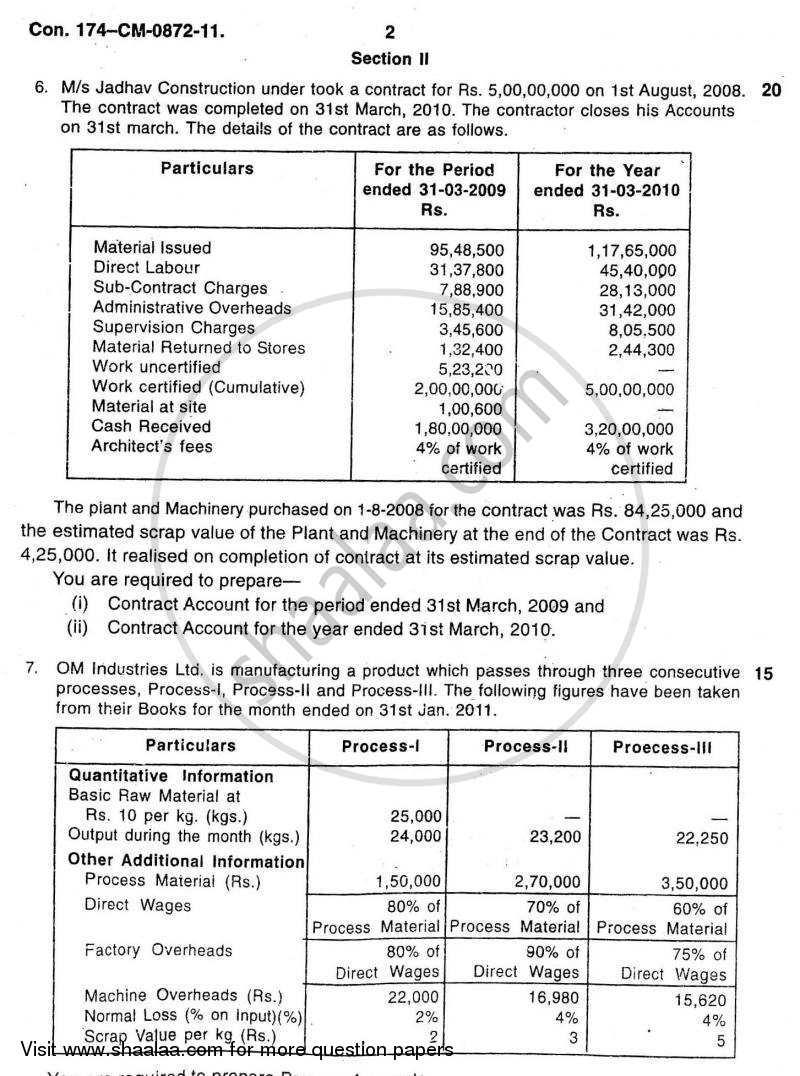 Cost Accounting Introduction and Basic Concepts (Financial Accounting and Auditing 4) 2010-2011 - B.Com. - 3rd Year (TYBcom) - University of Mumbai question paper with PDF download