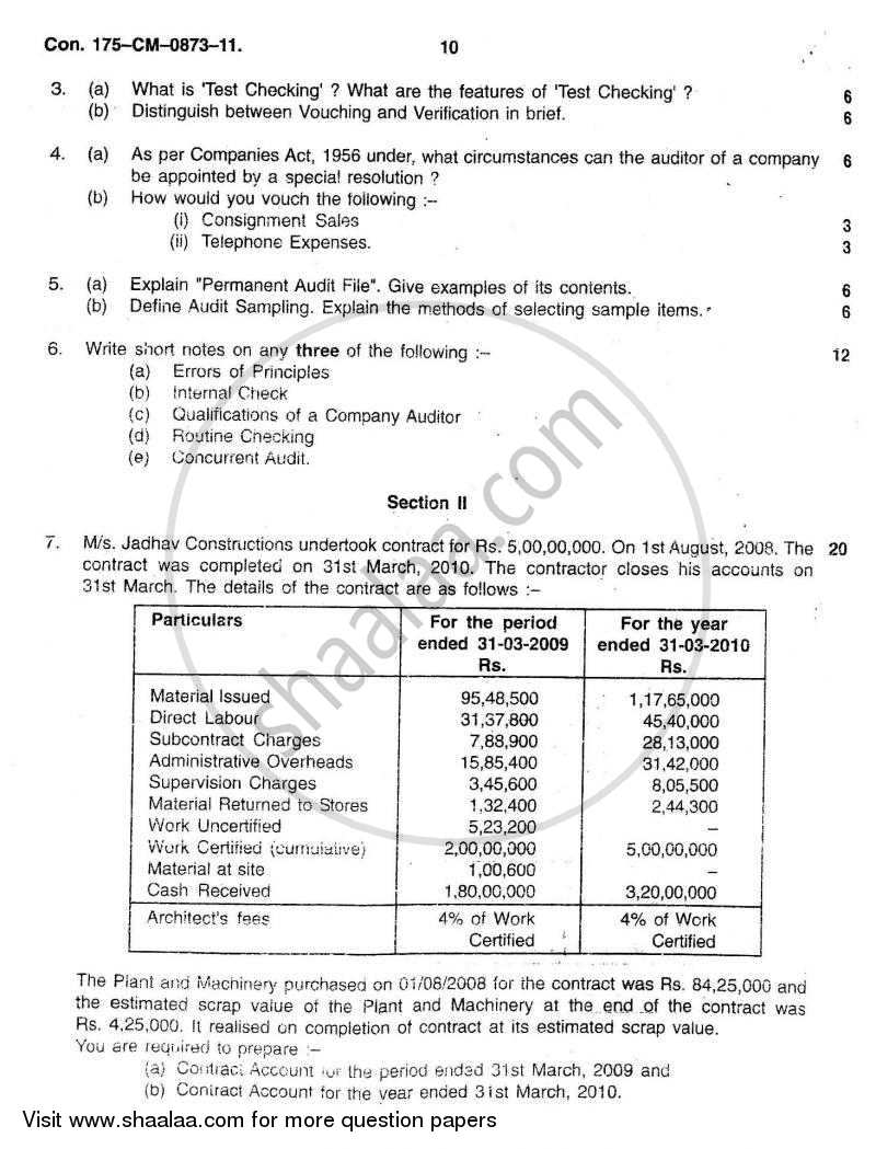 Cost Accounting Introduction and Basic Concepts (Financial Accounting and Auditing 4) 2010-2011 - B.Com. - 3rd Year (TYBcom) - University of Mumbai question paper with PDF download