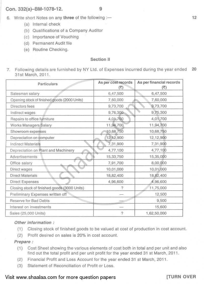Cost Accounting Introduction and Basic Concepts (Financial Accounting and Auditing 4) 2011-2012 - B.Com. - 3rd Year (TYBcom) - University of Mumbai question paper with PDF download