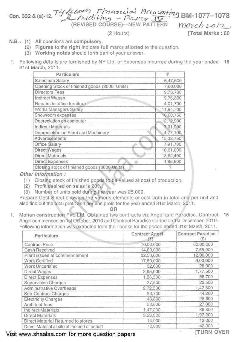 Cost Accounting Introduction and Basic Concepts (Financial Accounting and Auditing 4) 2011-2012 - B.Com. - 3rd Year (TYBcom) - University of Mumbai question paper with PDF download