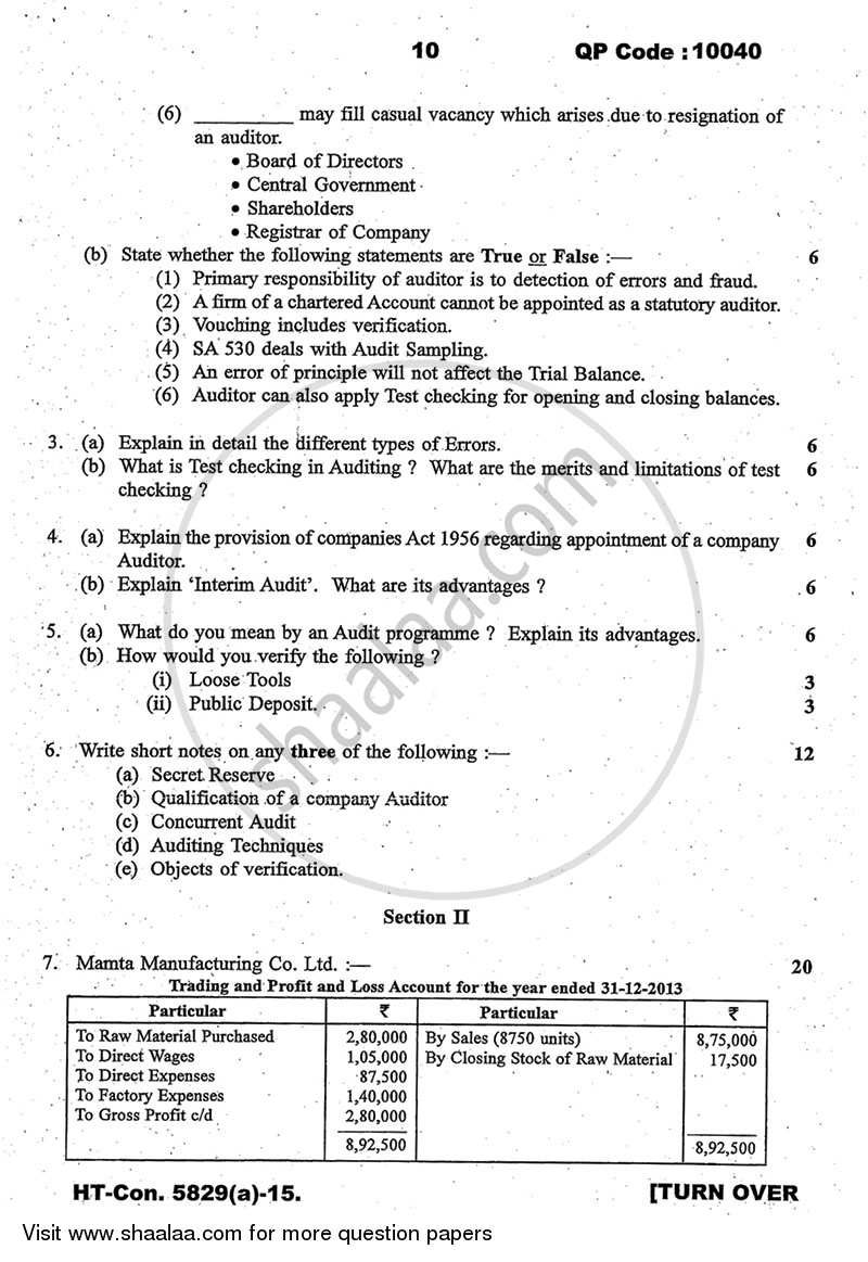 Cost Accounting Introduction and Basic Concepts (Financial Accounting and Auditing 4) 2014-2015 - B.Com. - 3rd Year (TYBcom) - University of Mumbai question paper with PDF download