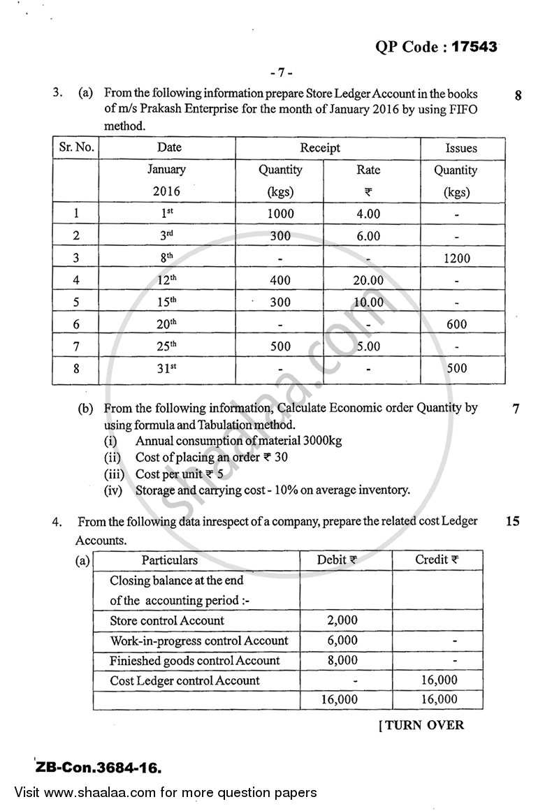 Cost Accounting Introduction and Basic Concepts (Financial Accounting and Auditing 4) 2015-2016 - B.Com. - 3rd Year (TYBcom) - University of Mumbai question paper with PDF download
