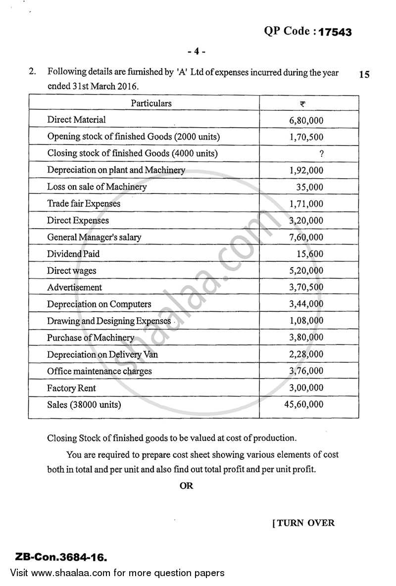 Cost Accounting Introduction and Basic Concepts (Financial Accounting and Auditing 4) 2015-2016 - B.Com. - 3rd Year (TYBcom) - University of Mumbai question paper with PDF download