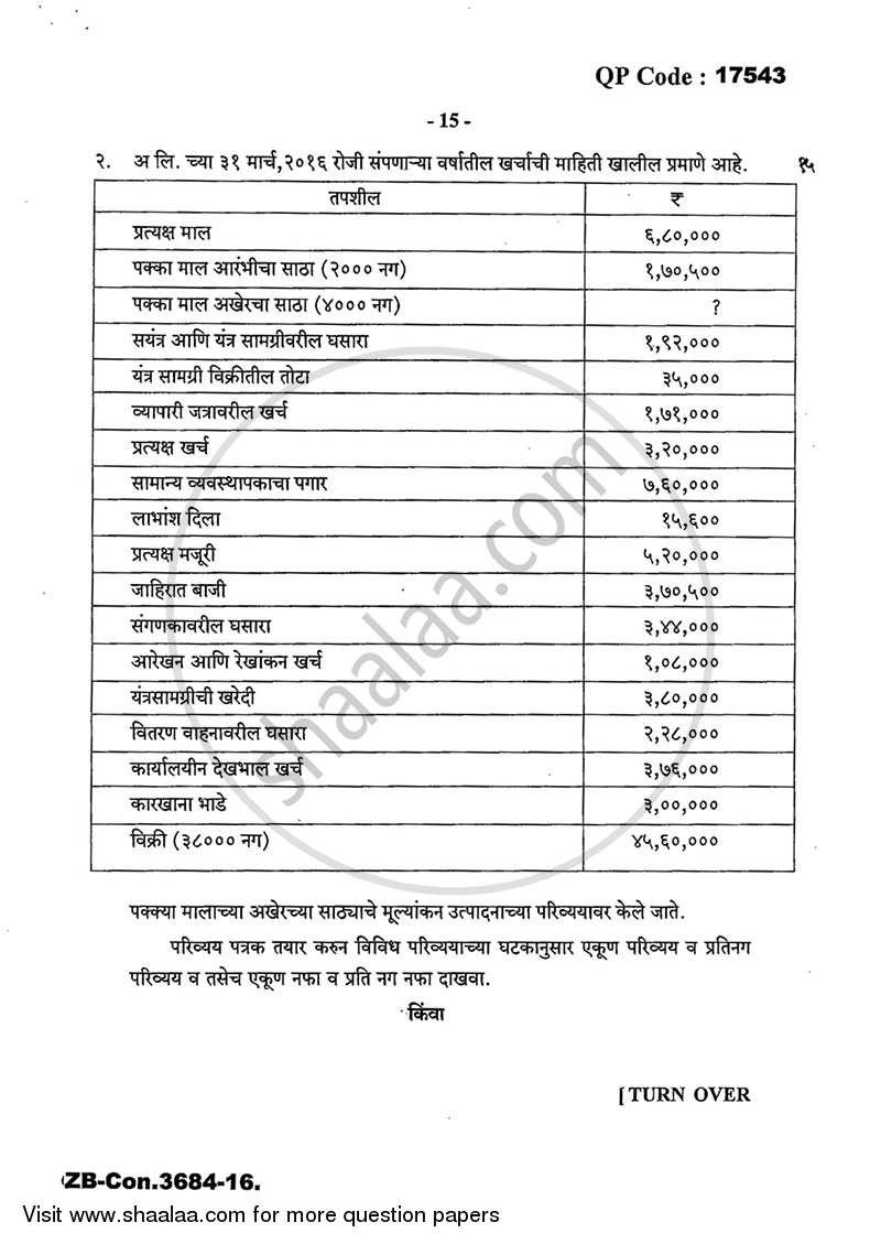 Cost Accounting Introduction and Basic Concepts (Financial Accounting and Auditing 4) 2015-2016 - B.Com. - 3rd Year (TYBcom) - University of Mumbai question paper with PDF download