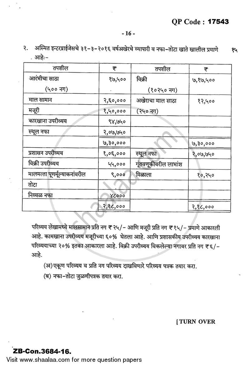 Cost Accounting Introduction and Basic Concepts (Financial Accounting and Auditing 4) 2015-2016 - B.Com. - 3rd Year (TYBcom) - University of Mumbai question paper with PDF download