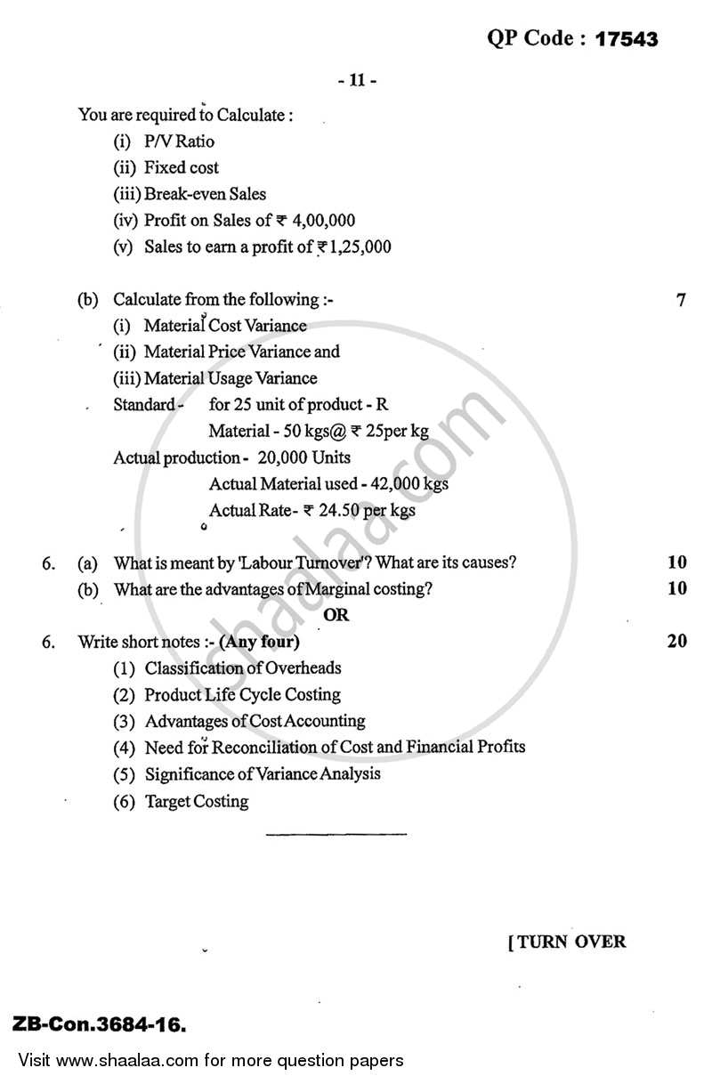 Cost Accounting Introduction and Basic Concepts (Financial Accounting and Auditing 4) 2015-2016 - B.Com. - 3rd Year (TYBcom) - University of Mumbai question paper with PDF download