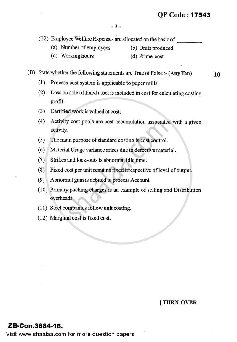 Cost Accounting Introduction and Basic Concepts (Financial Accounting and Auditing 4) 2015-2016 - B.Com. - 3rd Year (TYBcom) - University of Mumbai question paper with PDF download