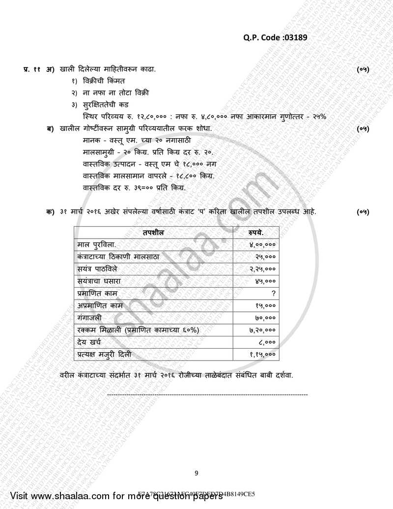 Cost Accounting Introduction and Basic Concepts (Financial Accounting and Auditing 4) 2016-2017 - B.Com. - 3rd Year (TYBcom) - University of Mumbai question paper with PDF download