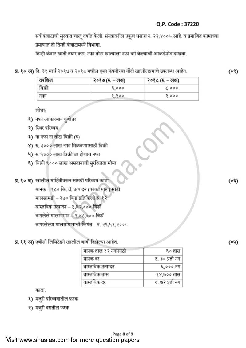 Cost Accounting Introduction and Basic Concepts (Financial Accounting and Auditing 4) 2017-2018 - B.Com. - 3rd Year (TYBcom) - University of Mumbai question paper with PDF download