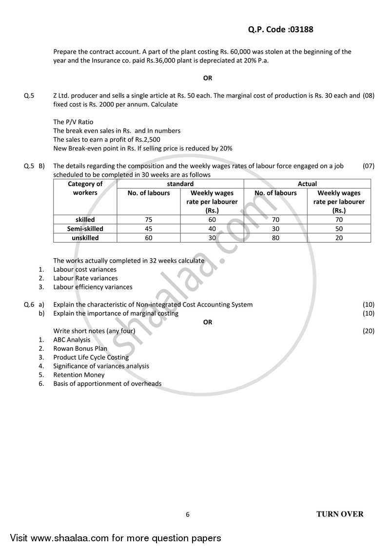 Cost Accounting Introduction and Basic Concepts (Financial Accounting and Auditing 4) 2017-2018 - B.Com. - 3rd Year (TYBcom) - University of Mumbai question paper with PDF download