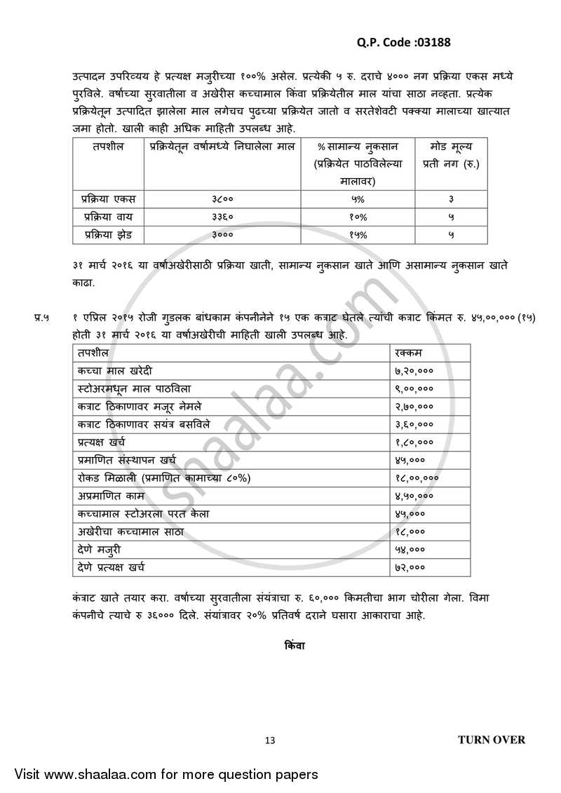Cost Accounting Introduction and Basic Concepts (Financial Accounting and Auditing 4) 2017-2018 - B.Com. - 3rd Year (TYBcom) - University of Mumbai question paper with PDF download