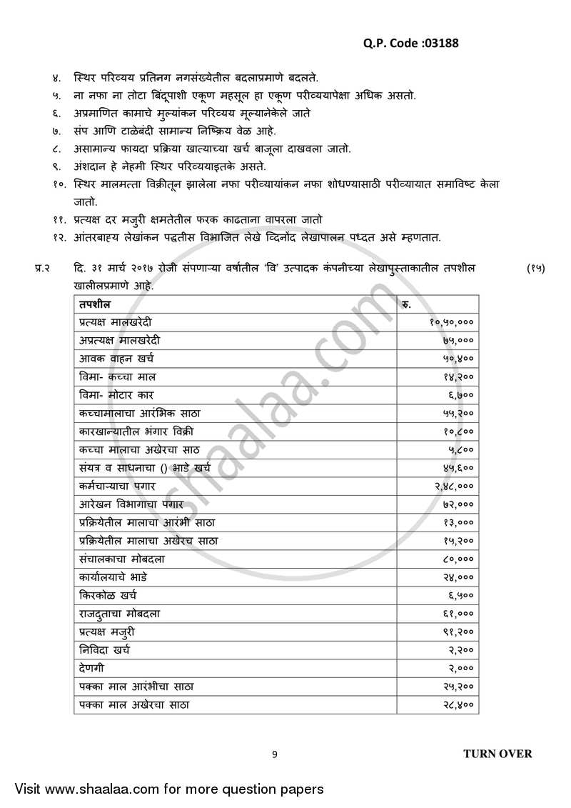 Cost Accounting Introduction and Basic Concepts (Financial Accounting and Auditing 4) 2017-2018 - B.Com. - 3rd Year (TYBcom) - University of Mumbai question paper with PDF download