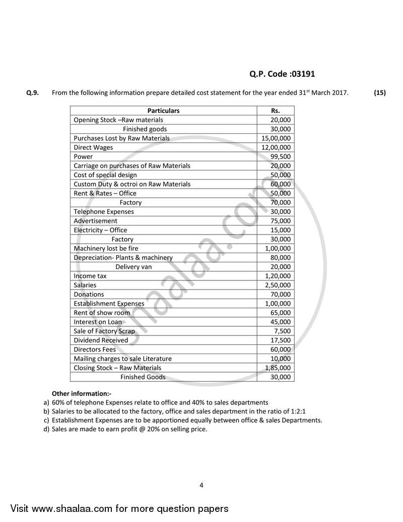 Cost Accounting Introduction and Basic Concepts (Financial Accounting and Auditing 4) 2017-2018 - B.Com. - 3rd Year (TYBcom) - University of Mumbai question paper with PDF download