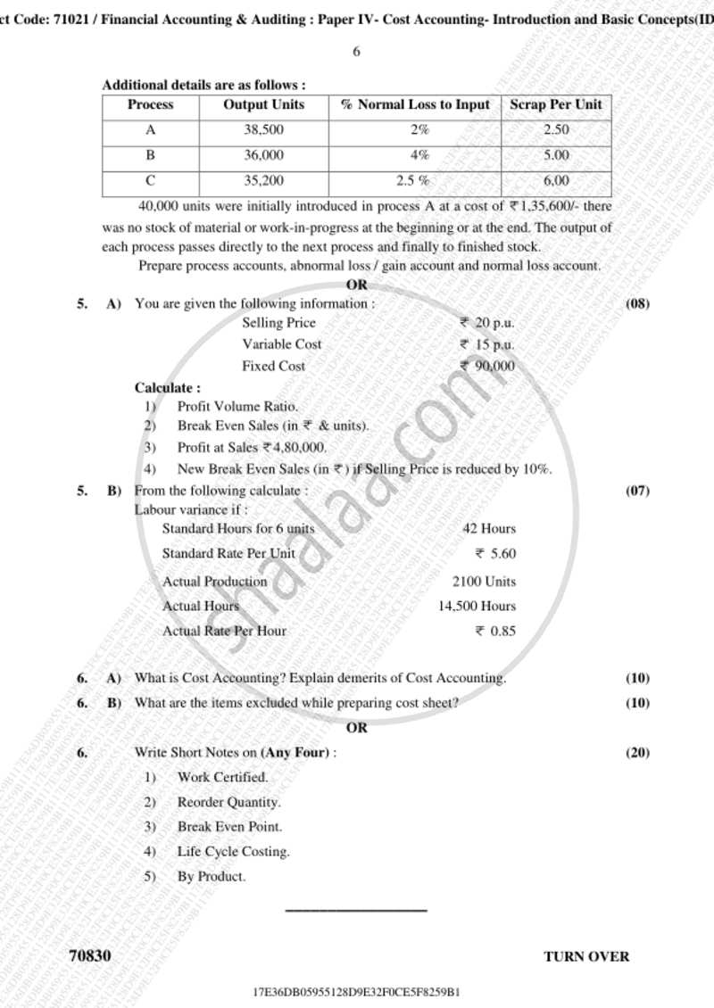 Cost Accounting Introduction and Basic Concepts (Financial Accounting and Auditing 4) 2018-2019 - B.Com. - 3rd Year (TYBcom) - University of Mumbai question paper with PDF download