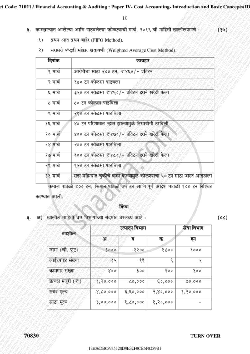 Cost Accounting Introduction and Basic Concepts (Financial Accounting and Auditing 4) 2018-2019 - B.Com. - 3rd Year (TYBcom) - University of Mumbai question paper with PDF download