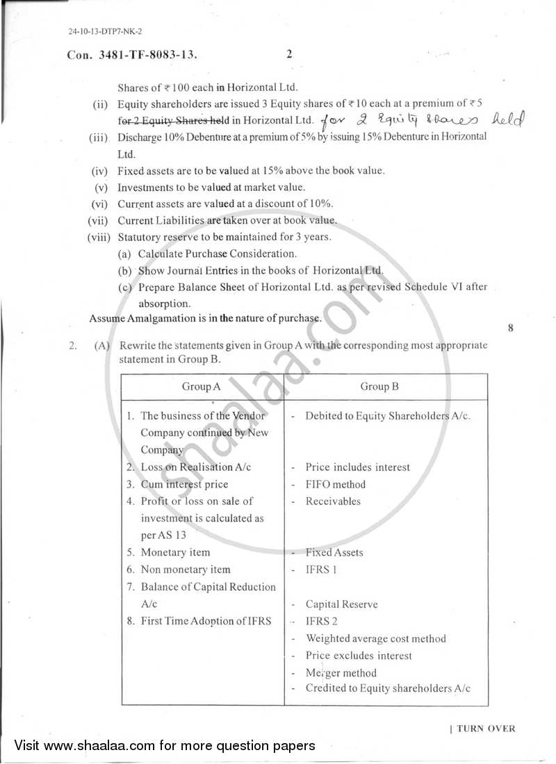 Cost Accounting Introduction and Basic Concepts (Financial Accounting and Auditing 6) 2013-2014 - B.Com. - Semester 5 (TYBAF) - University of Mumbai question paper with PDF download