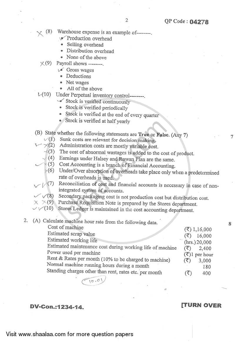 Cost Accounting Introduction and Basic Concepts (Financial Accounting and Auditing 6) 2014-2015 - B.Com. - Semester 5 (TYBcom) - University of Mumbai question paper with PDF download