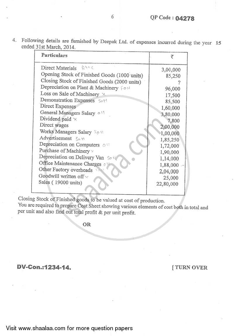 Cost Accounting Introduction and Basic Concepts (Financial Accounting and Auditing 6) 2014-2015 - B.Com. - Semester 5 (TYBcom) - University of Mumbai question paper with PDF download