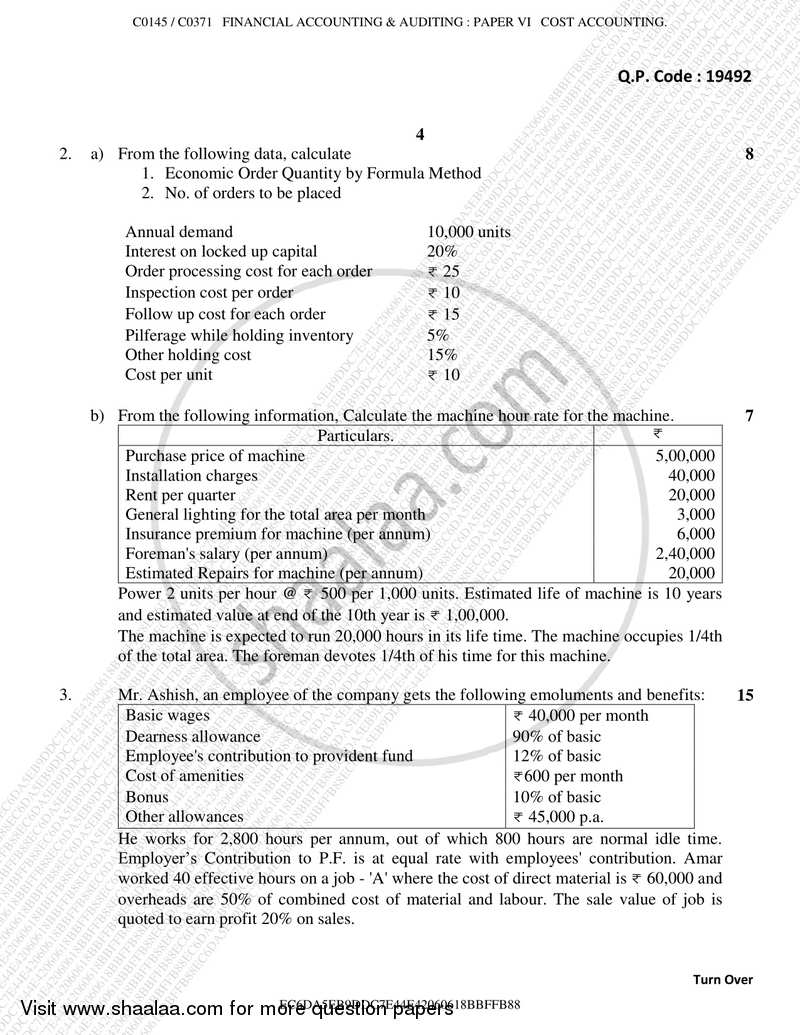Cost Accounting Introduction and Basic Concepts (Financial Accounting and Auditing 6) 2017-2018 - B.Com. - Semester 5 (TYBcom) - University of Mumbai question paper with PDF download
