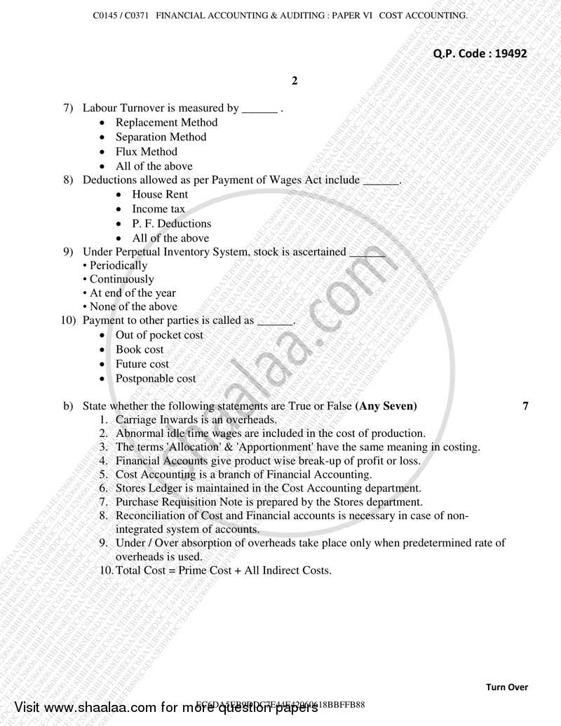 Cost Accounting Introduction and Basic Concepts (Financial Accounting and Auditing 6) 2017-2018 - B.Com. - Semester 5 (TYBcom) - University of Mumbai question paper with PDF download