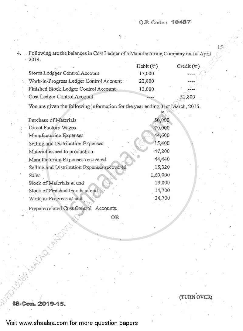 Cost Accounting Introduction and Basic Concepts (Financial Accounting and Auditing 9) 2014-2015 - B.Com. - Semester 6 (TYBcom) - University of Mumbai question paper with PDF download