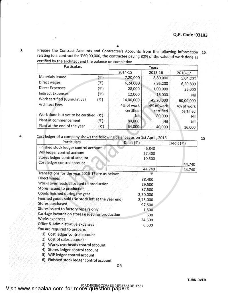 Cost Accounting Introduction and Basic Concepts (Financial Accounting and Auditing 9) 2016-2017 - B.Com. - Semester 6 (TYBcom) - University of Mumbai question paper with PDF download